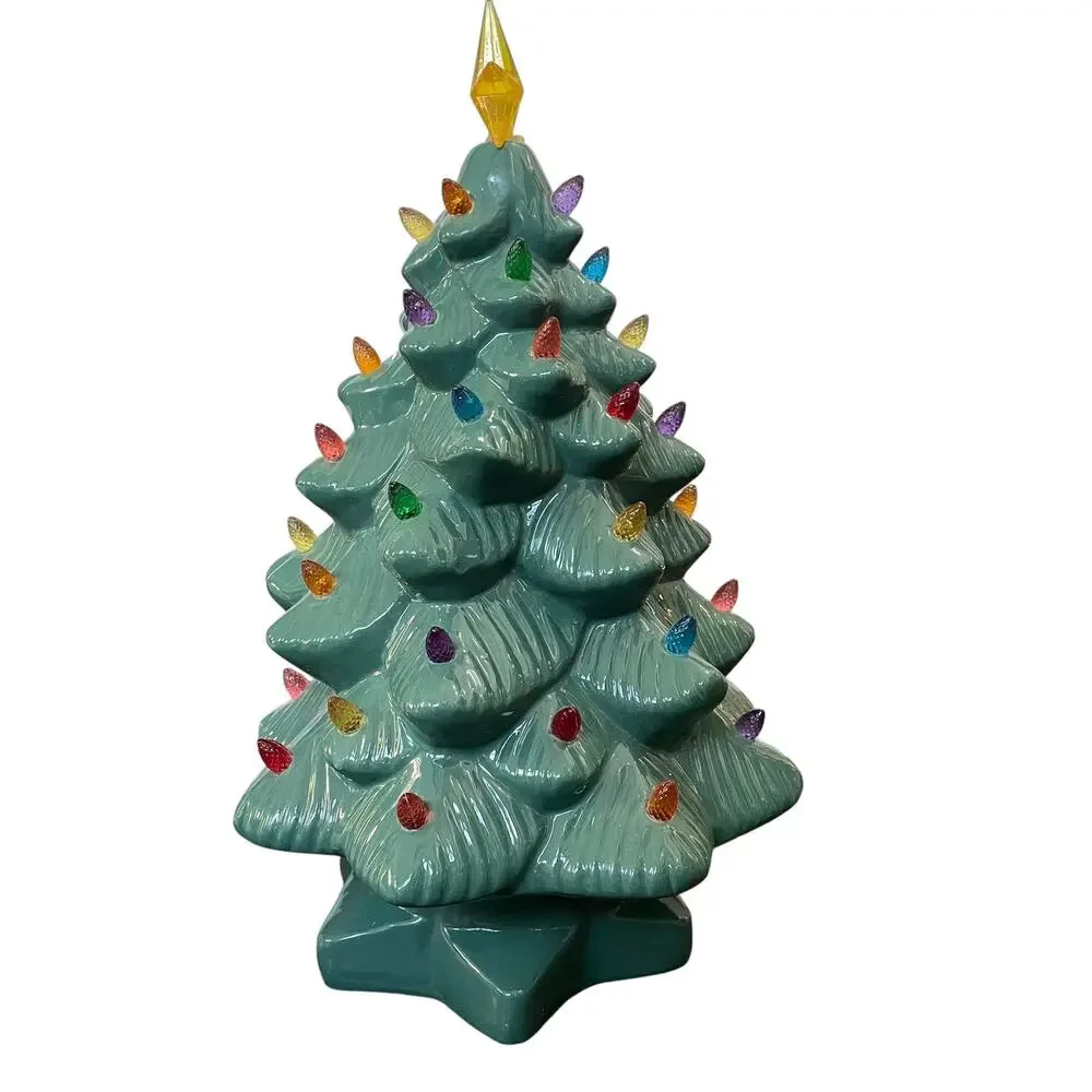 Mr Christmas Nostalgic Ceramic Tree 14” Star Top Multi Colored Lights & Box READ